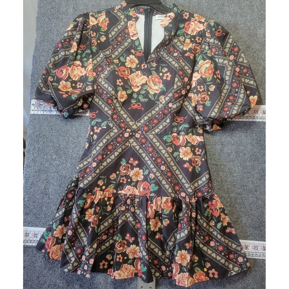 Floral Puff Sleeve Mini Dress with Ruffle Hem